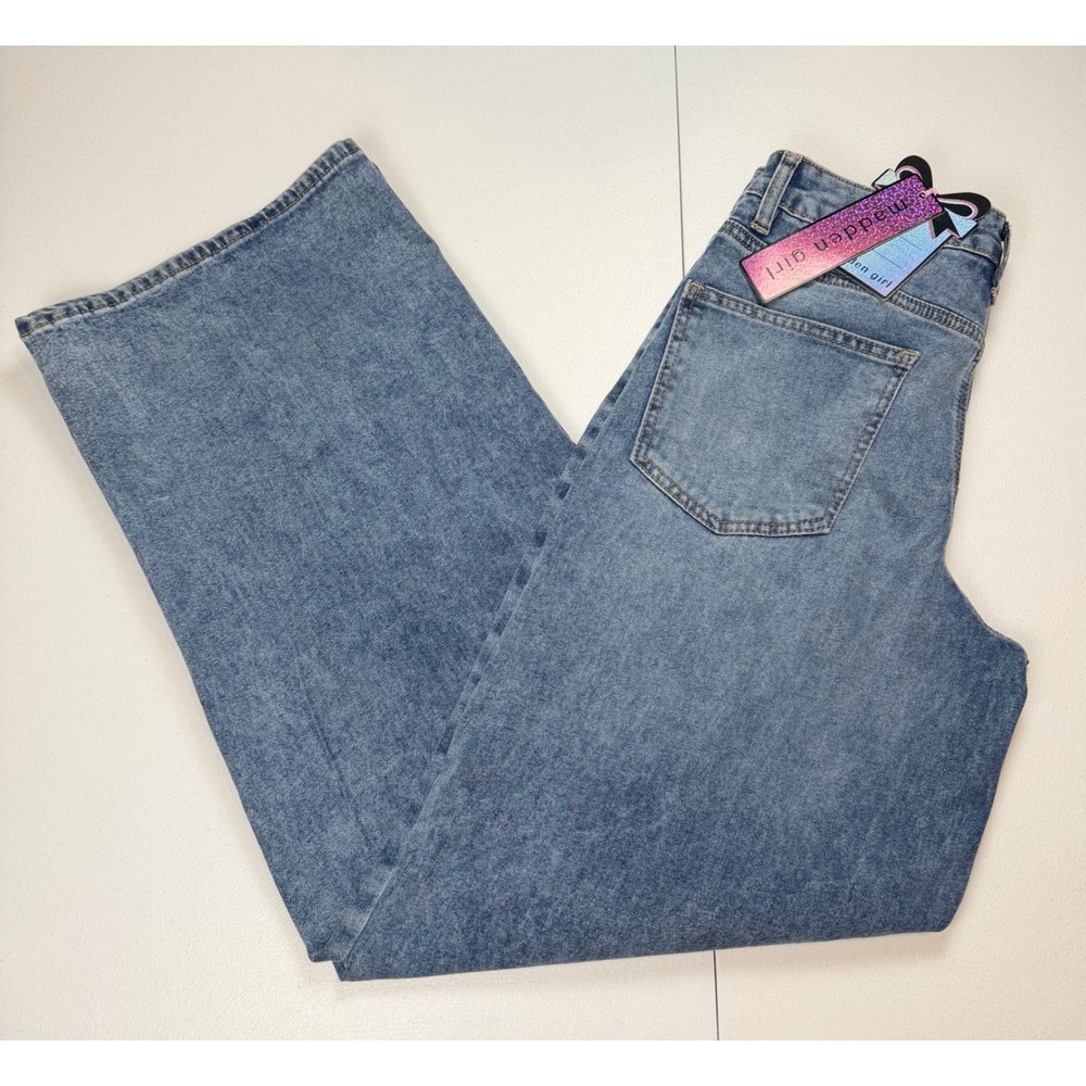 Madden Girl High Waisted Wide Leg Jeans Medium Wash Juniors Sz 7 Baggy Denim New